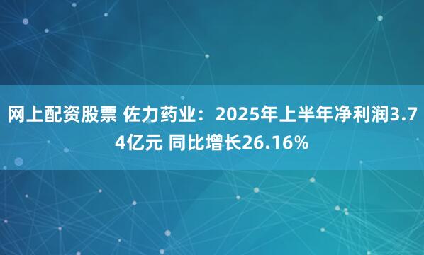 网上配资股票 佐力药业：2025年上半年净利润3.74亿元 同比增长26.16%