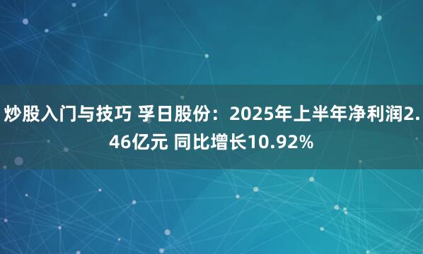 炒股入门与技巧 孚日股份：2025年上半年净利润2.46亿元 同比增长10.92%